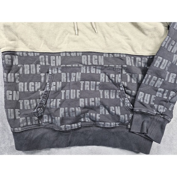 True Religion Hoodie Mens XL Black Green Long Sleeve Logo Colorblock Monogram - Picture 2 of 10